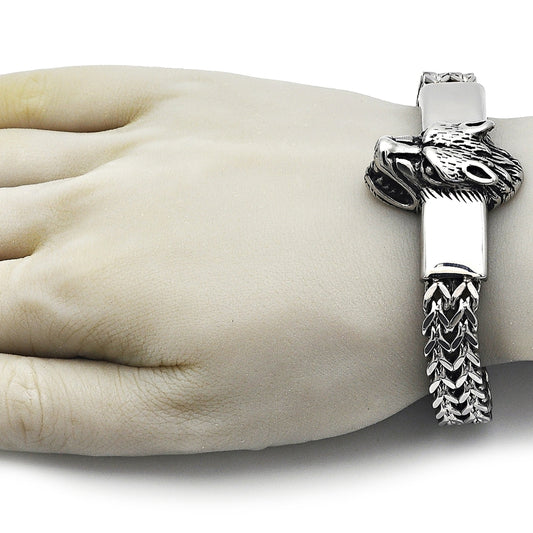 Stainless Steel Fancy Bracelet, Lion Design, Polished, Steel Finish