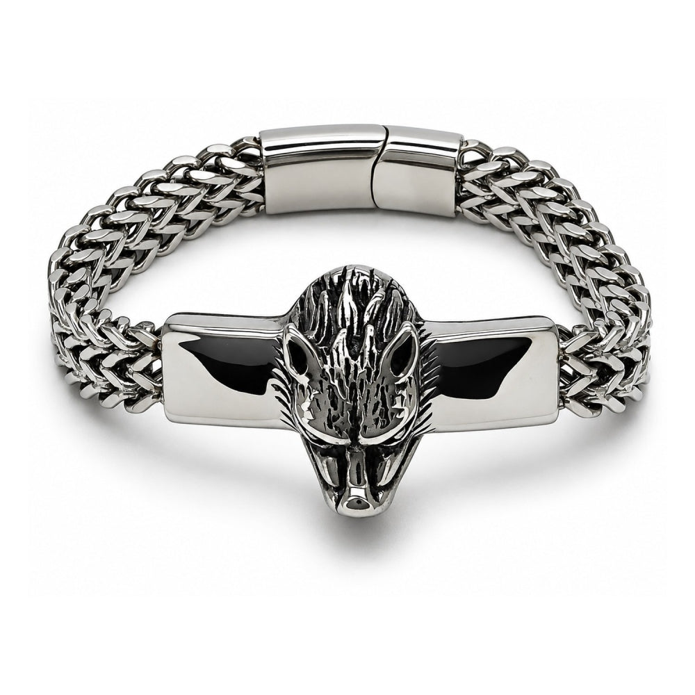 Stainless Steel Fancy Bracelet, Lion Design, Polished, Steel Finish