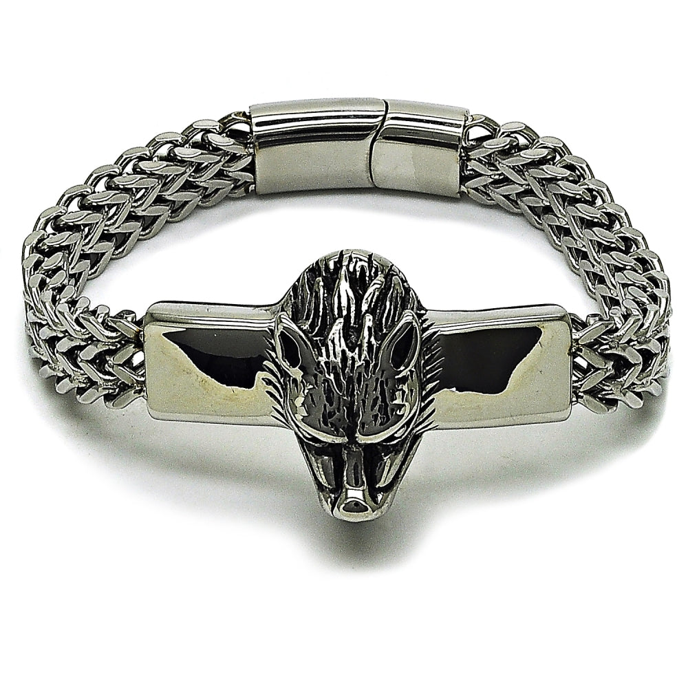 Stainless Steel Fancy Bracelet, Lion Design, Polished, Steel Finish