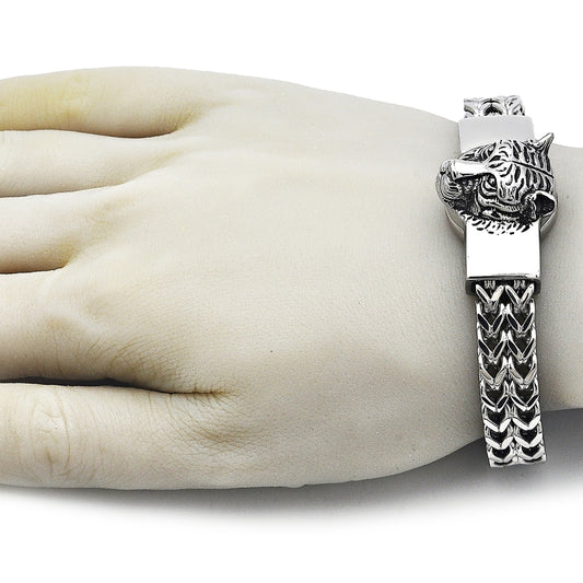 Stainless Steel Fancy Bracelet, Square Franco Design, Polished, Steel Finish