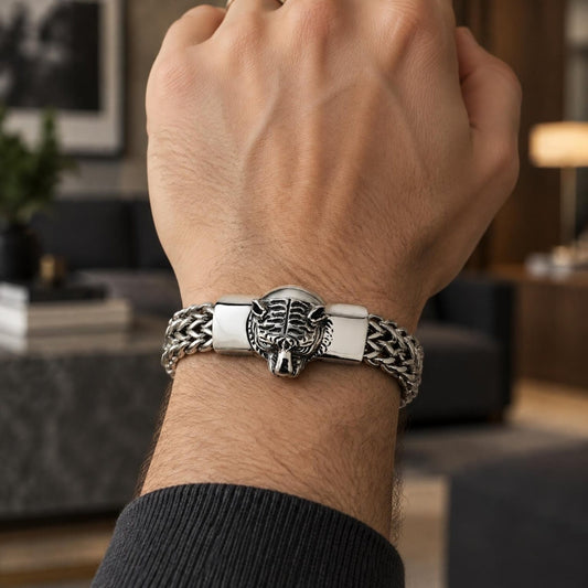 Stainless Steel Fancy Bracelet, Square Franco Design, Polished, Steel Finish