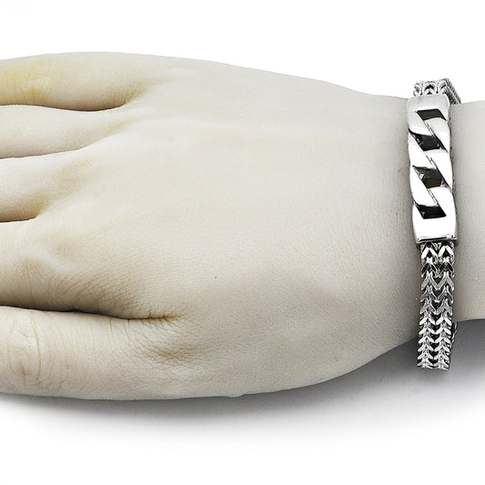 Stainless Steel Fancy Bracelet, Miami Cuban and Square Franco Design, Polished, Steel Finish