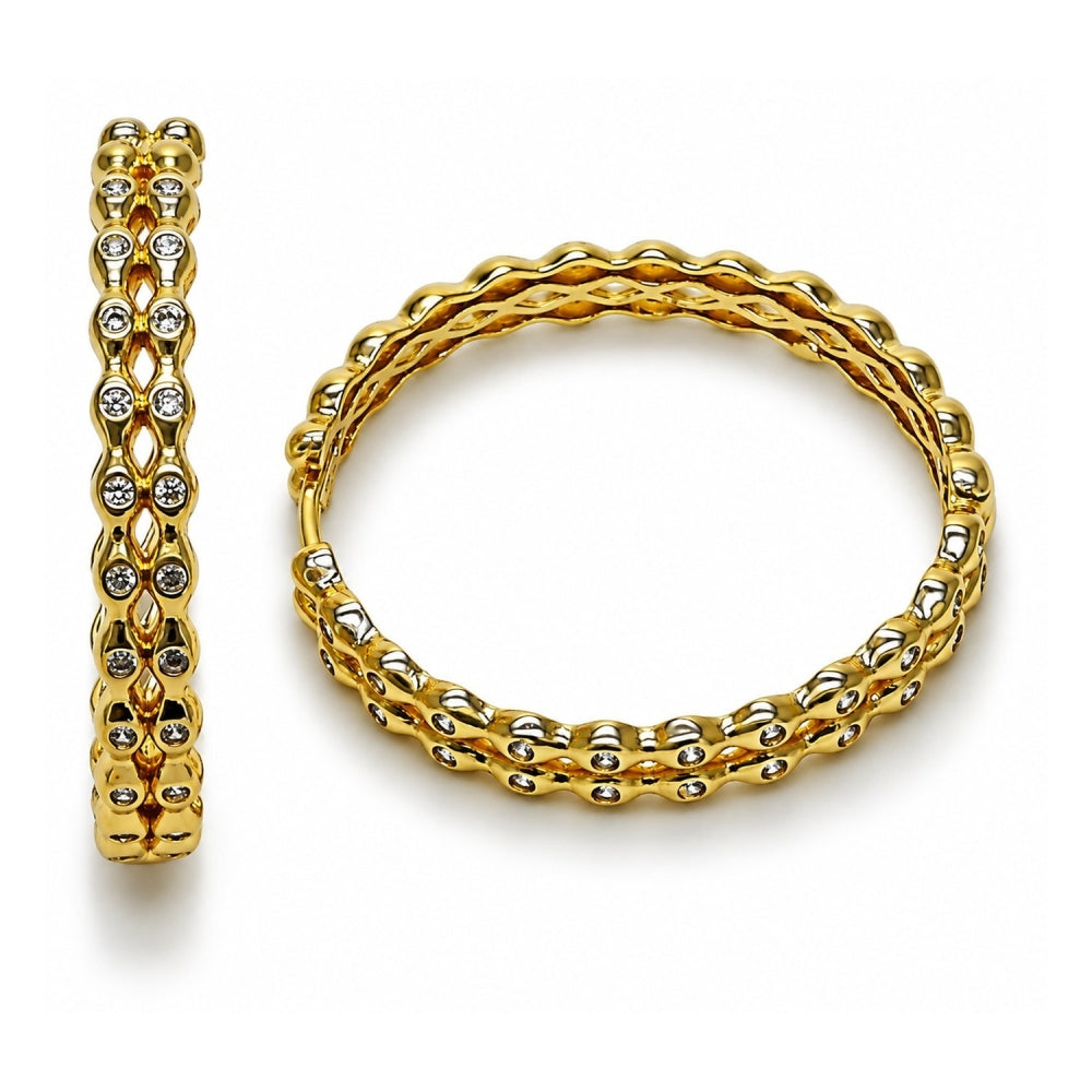 Oro Laminado Huggie Hoop, Gold Filled Style Ball Design, with White Cubic Zirconia, Polished, Golden Finish