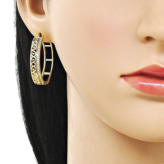 Oro Laminado Huggie Hoop, Gold Filled Style with White Micro Pave, Polished, Golden Finish
