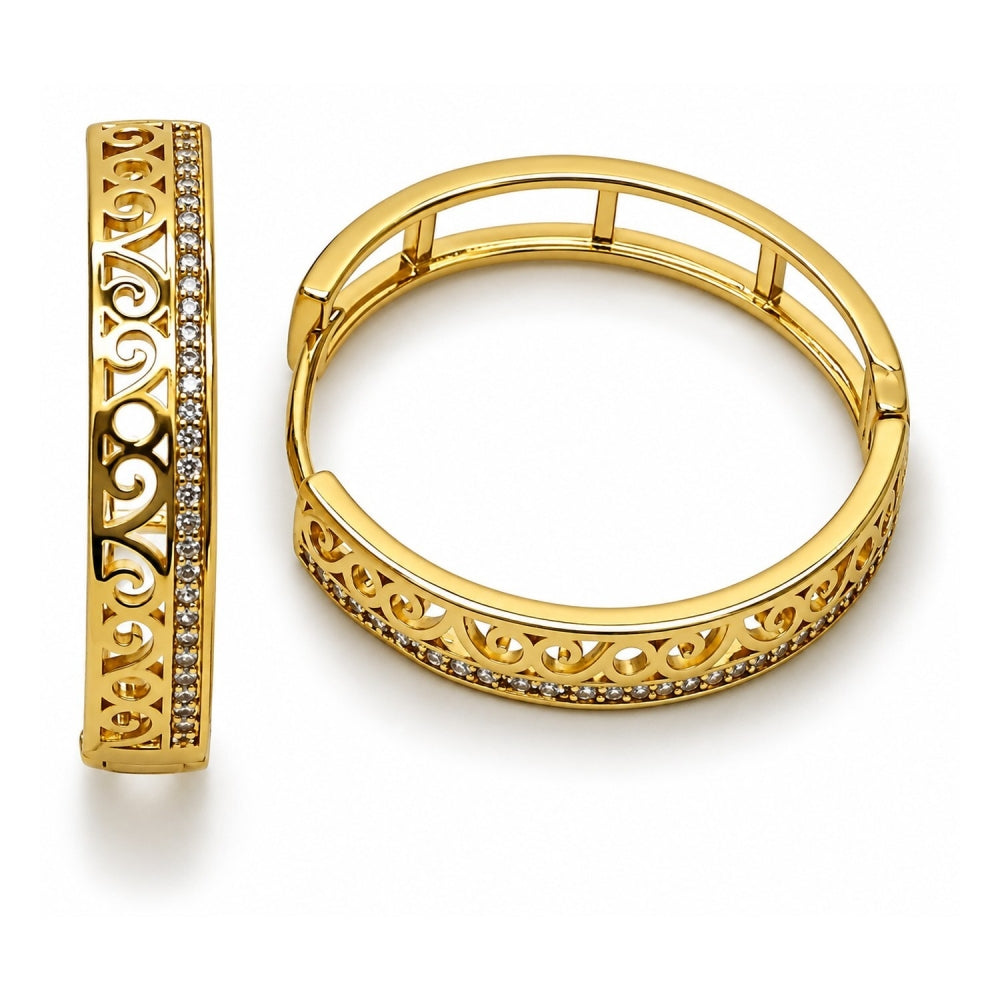 Oro Laminado Huggie Hoop, Gold Filled Style with White Micro Pave, Polished, Golden Finish