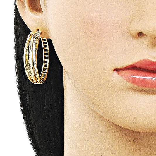 Oro Laminado Huggie Hoop, Gold Filled Style with White Cubic Zirconia, Polished, Golden Finish