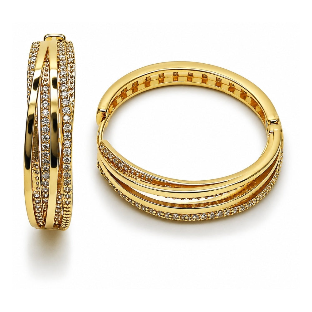 Oro Laminado Huggie Hoop, Gold Filled Style with White Cubic Zirconia, Polished, Golden Finish