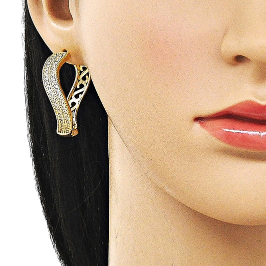 Oro Laminado Huggie Hoop, Gold Filled Style with White Cubic Zirconia, Polished, Golden Finish