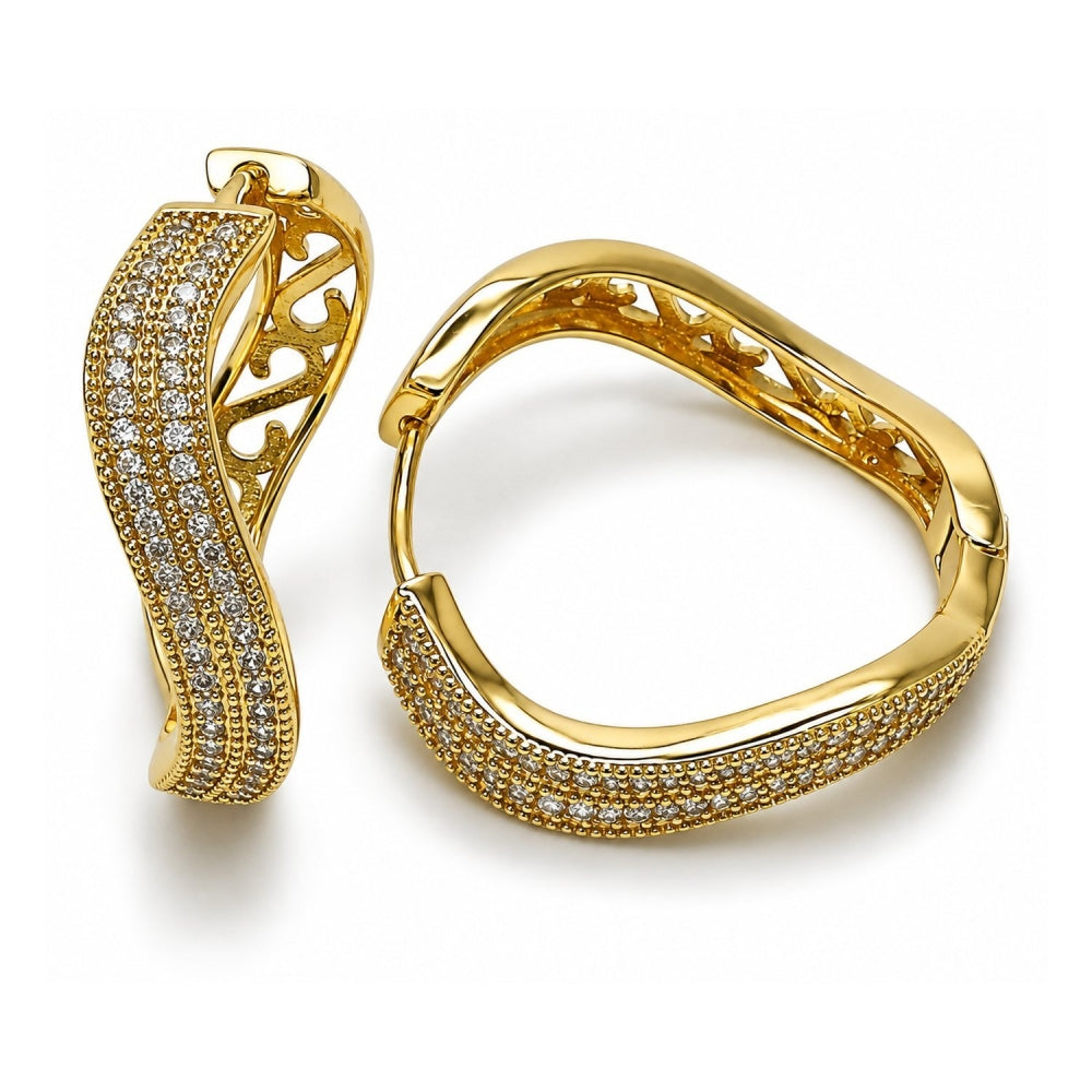 Oro Laminado Huggie Hoop, Gold Filled Style with White Cubic Zirconia, Polished, Golden Finish