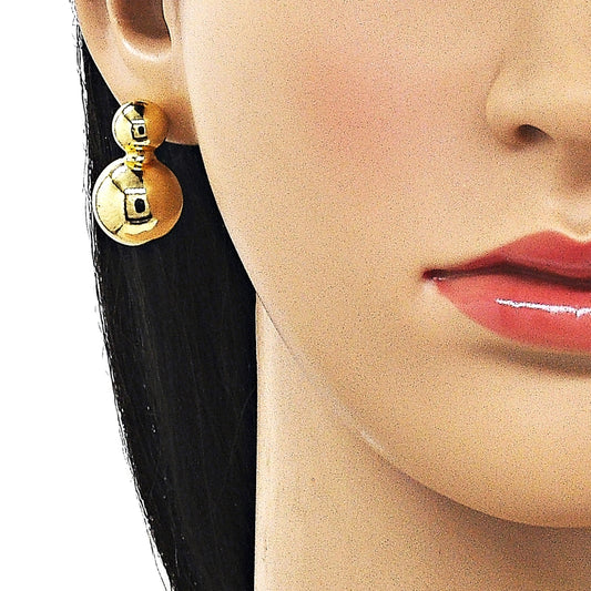 Oro Laminado Stud Earring, Gold Filled Style Ball Design, Polished, Golden Finish