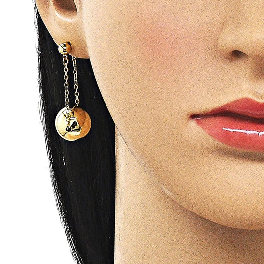 Oro Laminado Long Earring, Gold Filled Style Ball and Rolo Design, Polished, Golden Finish