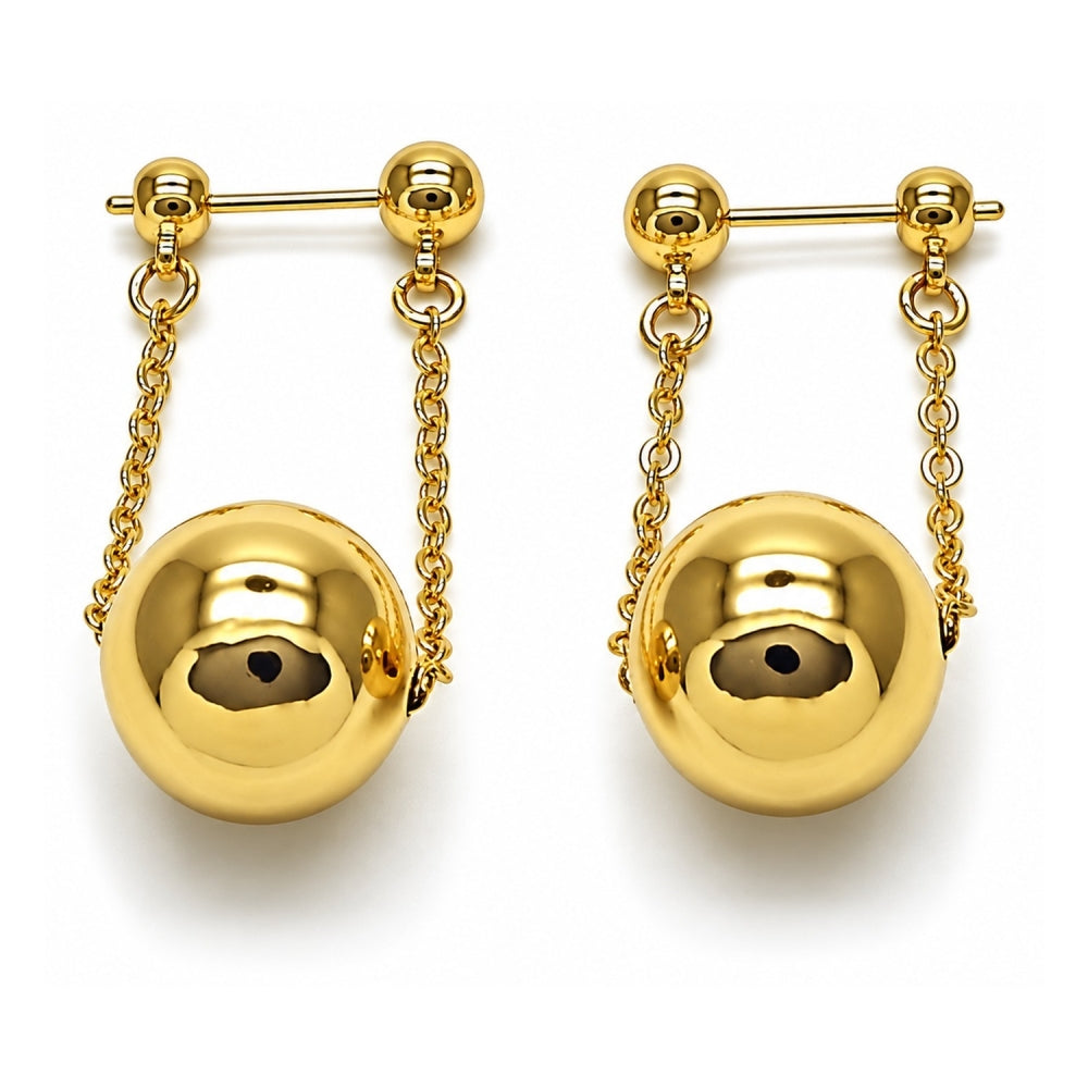 Oro Laminado Long Earring, Gold Filled Style Ball and Rolo Design, Polished, Golden Finish