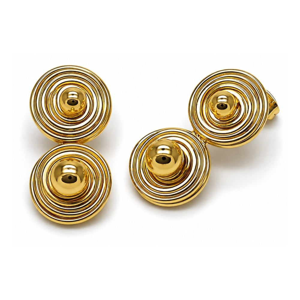 Oro Laminado Stud Earring, Gold Filled Style Ball Design, Polished, Golden Finish