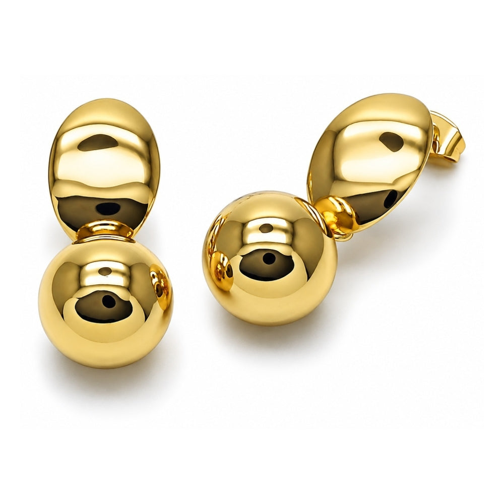 Oro Laminado Dangle Earring, Gold Filled Style Ball Design, Polished, Golden Finish