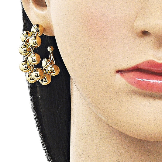 Oro Laminado Medium Hoop, Gold Filled Style Ball and Hollow Design, Polished, Golden Finish