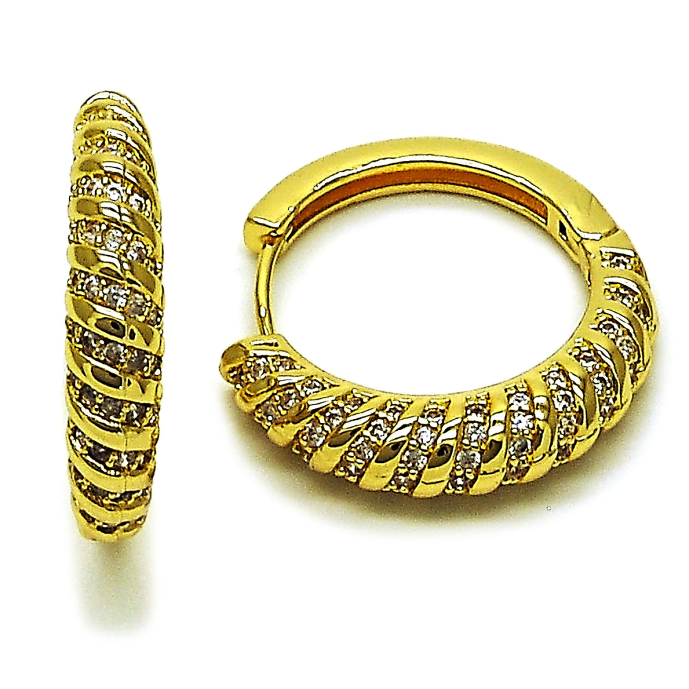 Oro Laminado Huggie Hoop, Gold Filled Style with White Cubic Zirconia, Polished, Golden Finish