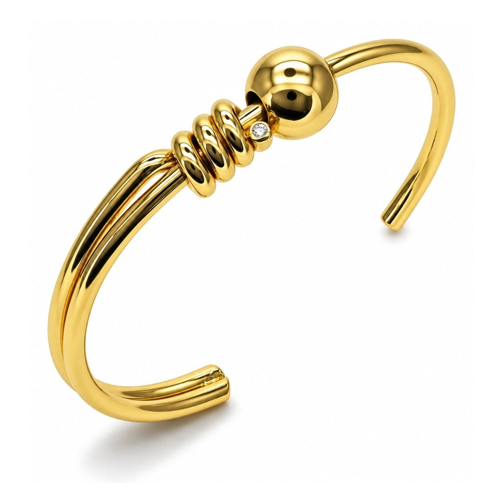 Oro Laminado Individual Bangle, Gold Filled Style Ball Design, Polished, Golden Finish