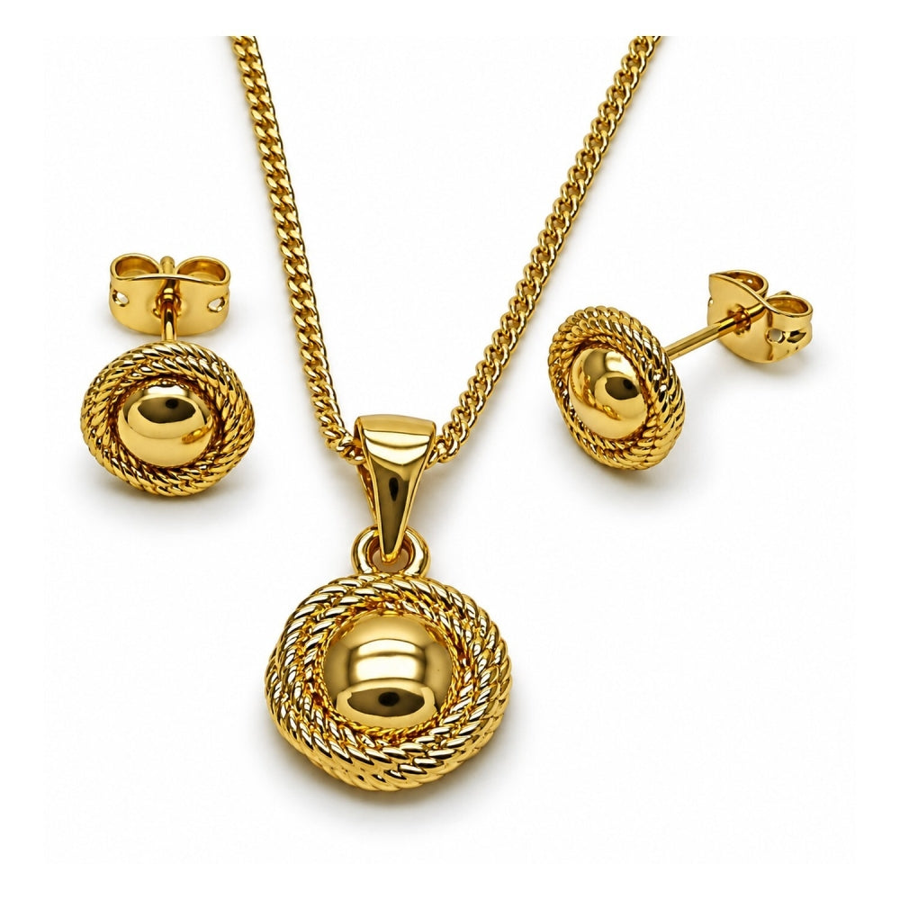 Oro Laminado Earring and Pendant Adult Set, Gold Filled Style Twist and Love Knot Design, Polished, Golden Finish