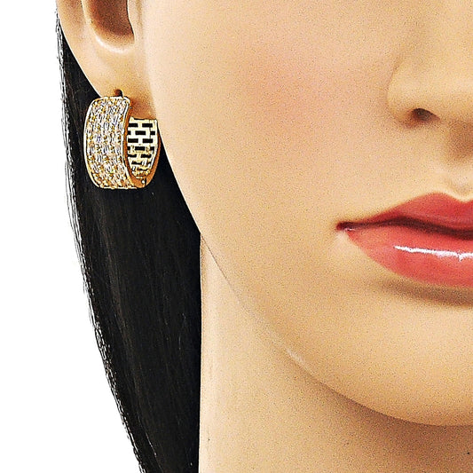 Oro Laminado Huggie Hoop, Gold Filled Style Baguette Design, with White Cubic Zirconia, Diamond Cutting Finish, Golden Finish