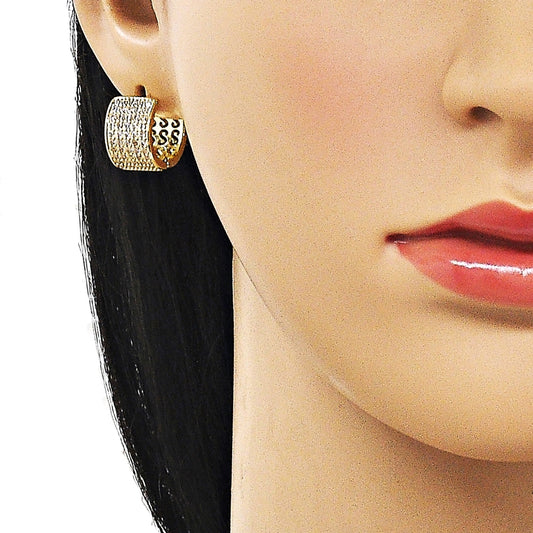 Oro Laminado Huggie Hoop, Gold Filled Style with White Cubic Zirconia, Polished, Golden Finish