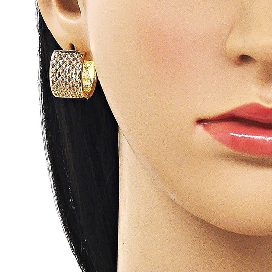 Oro Laminado Huggie Hoop, Gold Filled Style with White Cubic Zirconia, Polished, Golden Finish