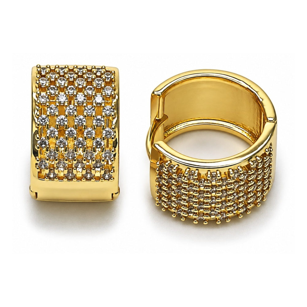 Oro Laminado Huggie Hoop, Gold Filled Style with White Cubic Zirconia, Polished, Golden Finish