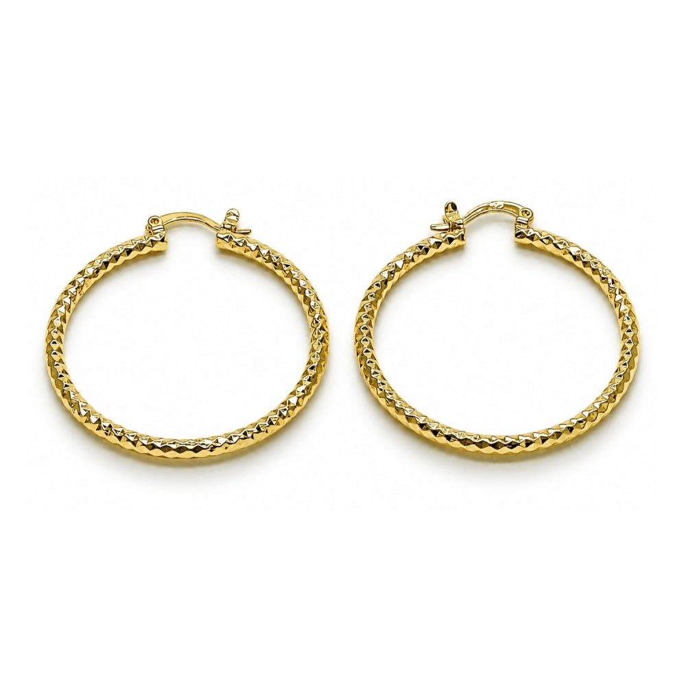 Oro Laminado Medium Hoop, Gold Filled Style Diamond Cutting Finish, Golden Finish