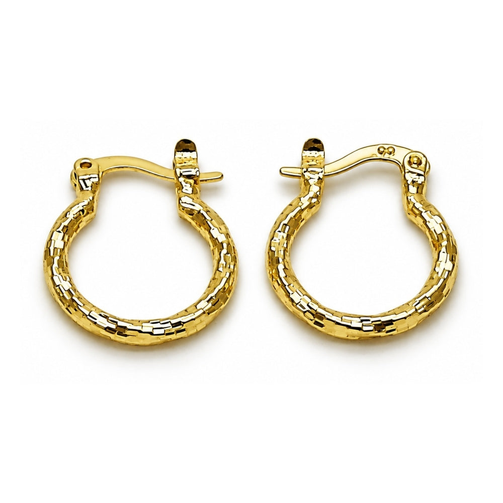 Oro Laminado Small Hoop, Gold Filled Style Twist Design, Diamond Cutting Finish, Golden Finish