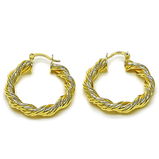 Oro Laminado Medium Hoop, Gold Filled Style Twist and Hollow Design, Polished, Golden Finish