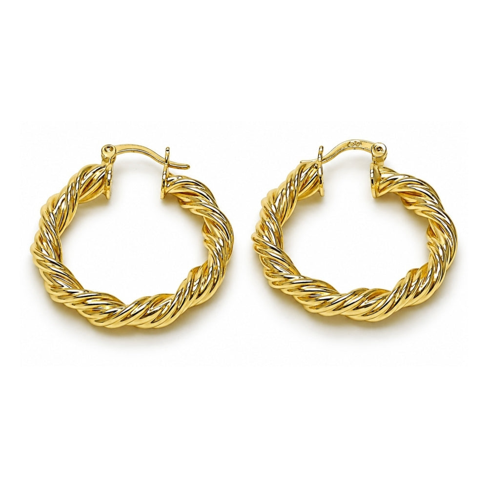Oro Laminado Medium Hoop, Gold Filled Style Twist and Hollow Design, Polished, Golden Finish