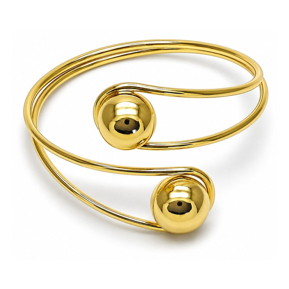 Oro Laminado Individual Bangle, Gold Filled Style Ball Design, Polished, Golden Finish