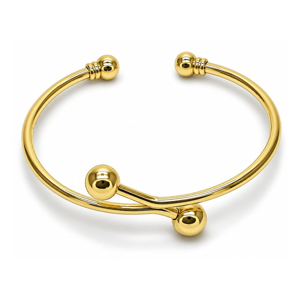 Oro Laminado Individual Bangle, Gold Filled Style Ball Design, Polished, Golden Finish