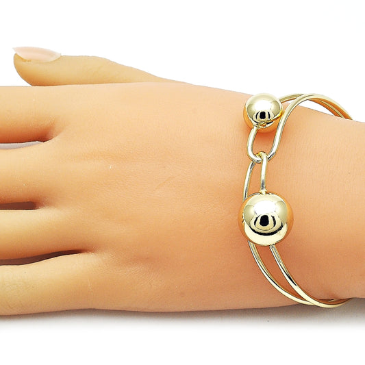 Oro Laminado Individual Bangle, Gold Filled Style Ball Design, Polished, Golden Finish
