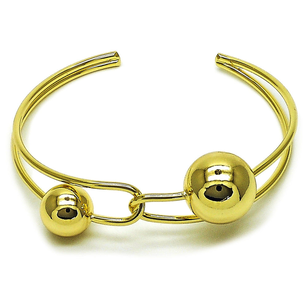 Oro Laminado Individual Bangle, Gold Filled Style Ball Design, Polished, Golden Finish