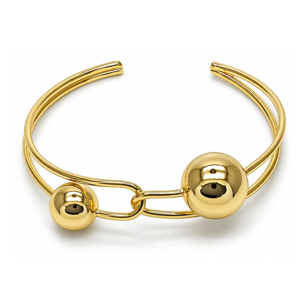 Oro Laminado Individual Bangle, Gold Filled Style Ball Design, Polished, Golden Finish