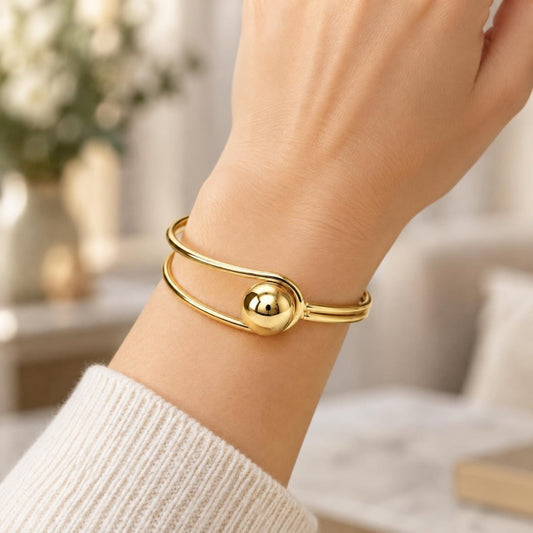 Oro Laminado Individual Bangle, Gold Filled Style Ball Design, Polished, Golden Finish