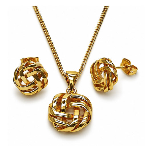 Oro Laminado Earring and Pendant Adult Set, Gold Filled Style Love Knot Design, Polished, Golden Finish
