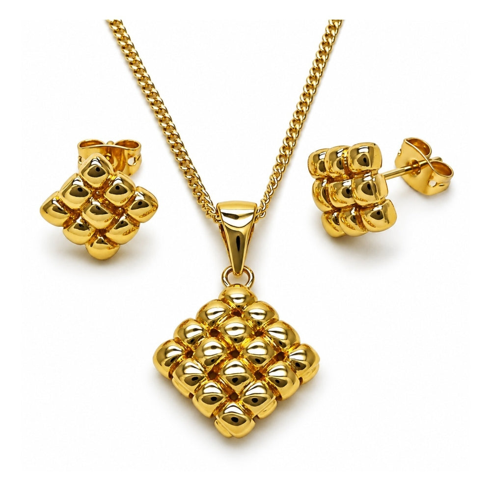 Oro Laminado Earring and Pendant Adult Set, Gold Filled Style Polished, Golden Finish