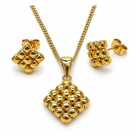 Oro Laminado Earring and Pendant Adult Set, Gold Filled Style Polished, Golden Finish