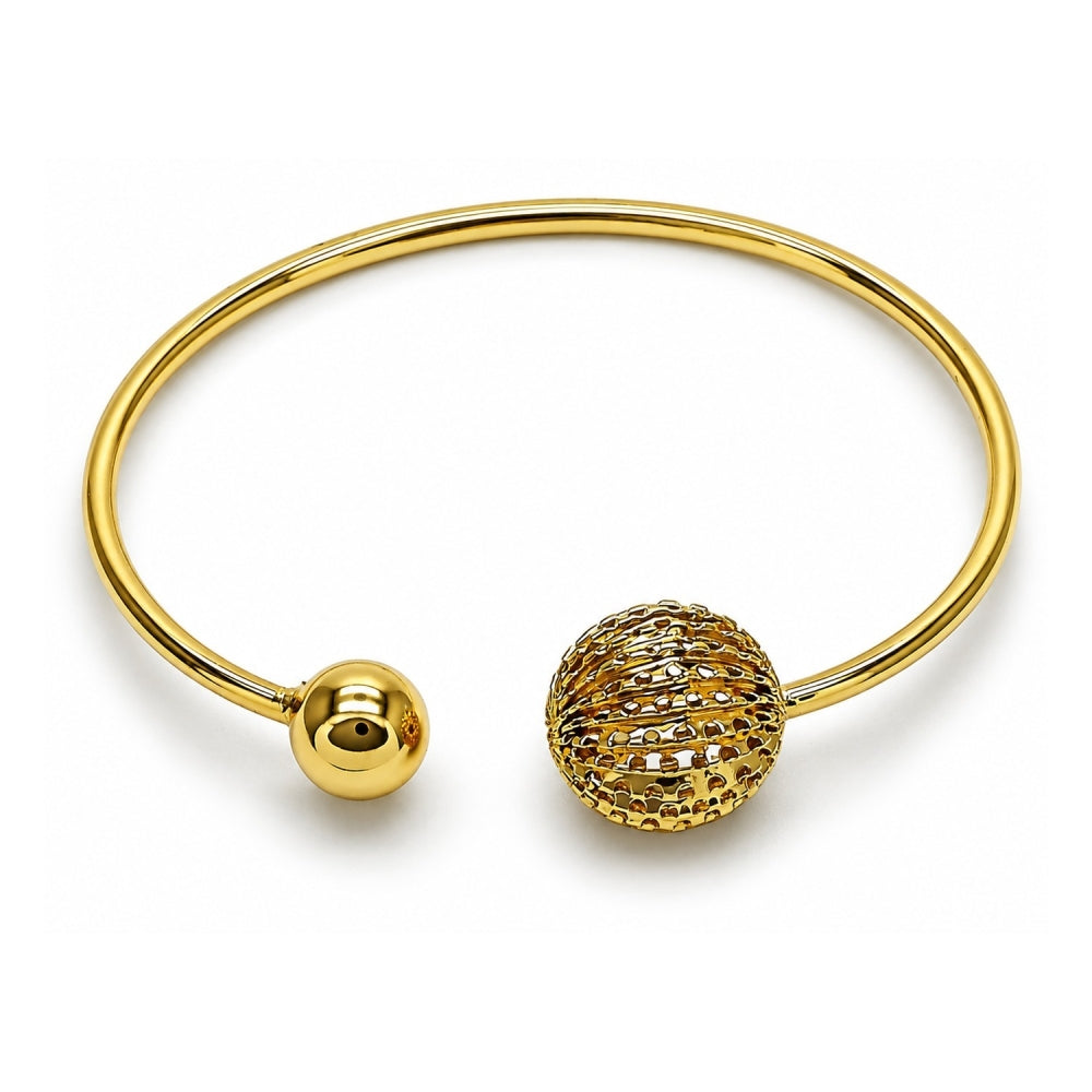 Oro Laminado Individual Bangle, Gold Filled Style Ball Design, Diamond Cutting Finish, Golden Finish