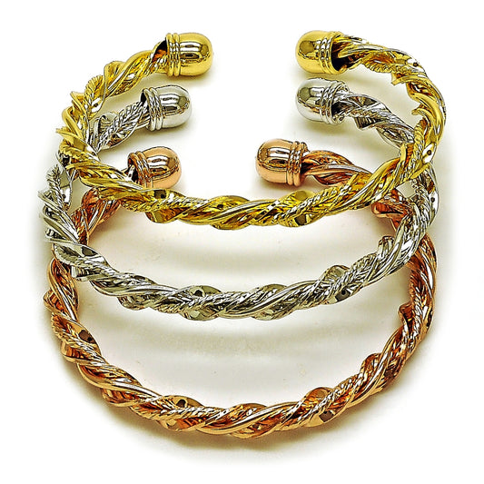 Oro Laminado Trio Bangle, Gold Filled Style Twist Design, Polished, Tricolor