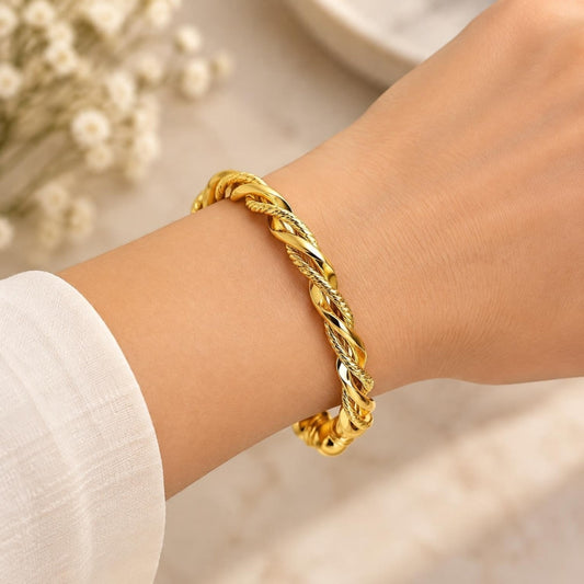 Oro Laminado Individual Bangle, Gold Filled Style Twist Design, Polished, Golden Finish
