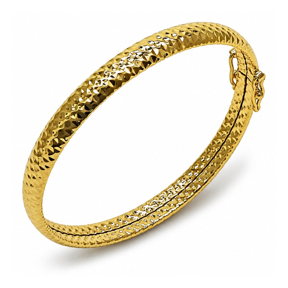 Oro Laminado Individual Bangle, Gold Filled Style Hollow Design, Diamond Cutting Finish, Golden Finish