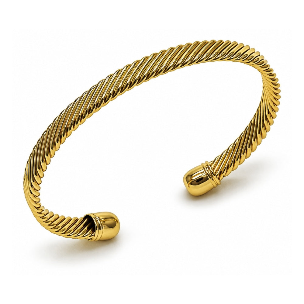 Oro Laminado Individual Bangle, Gold Filled Style Twist Design, Polished, Golden Finish