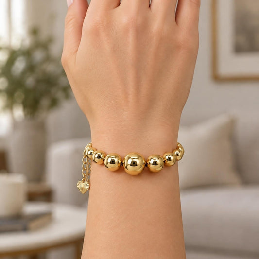 Oro Laminado Fancy Bracelet, Gold Filled Style Ball and Hollow Design, Polished, Golden Finish