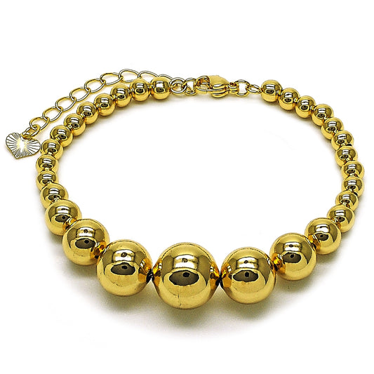 Oro Laminado Fancy Bracelet, Gold Filled Style Ball and Hollow Design, Polished, Golden Finish