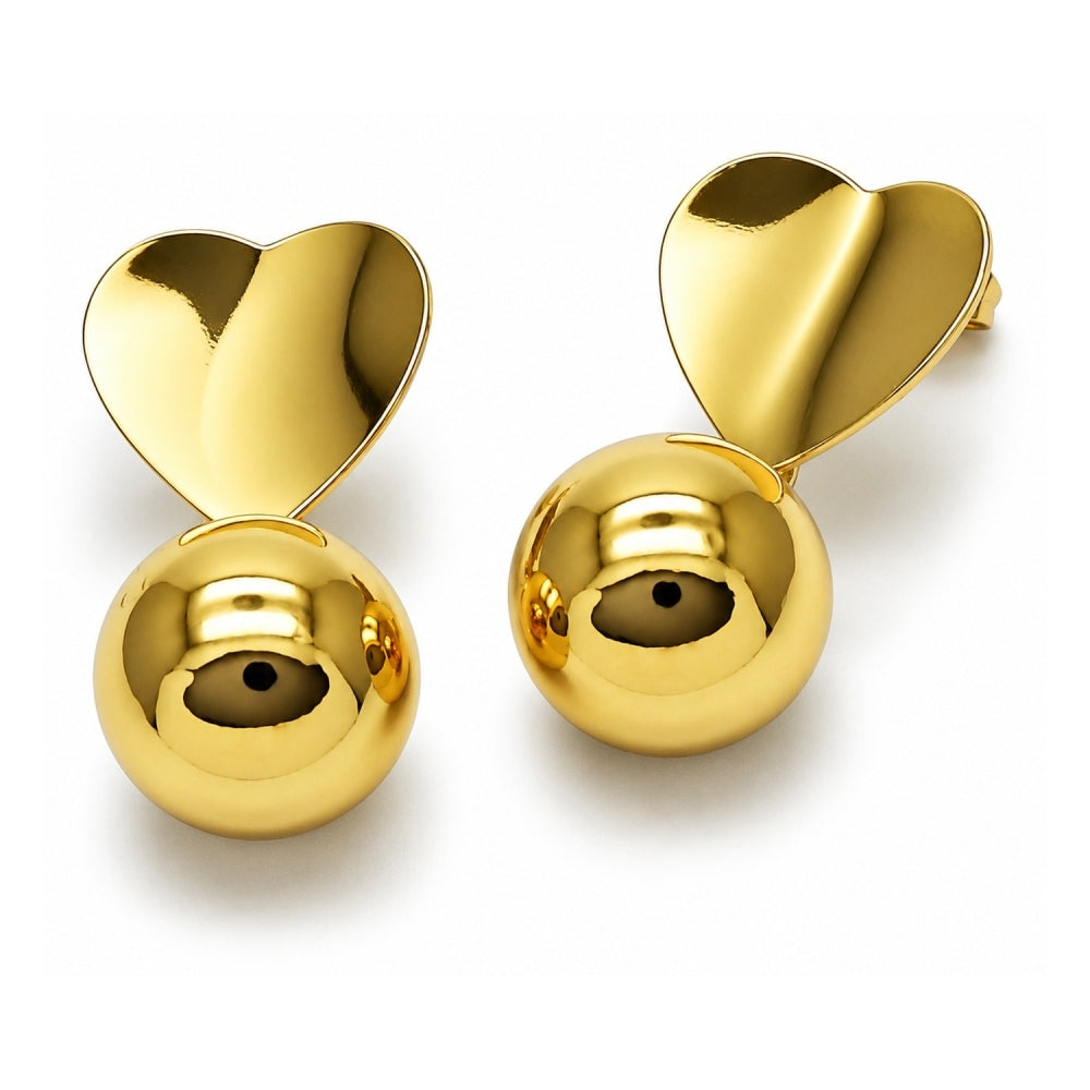 Oro Laminado Dangle Earring, Gold Filled Style Ball and Heart Design, Polished, Golden Finish