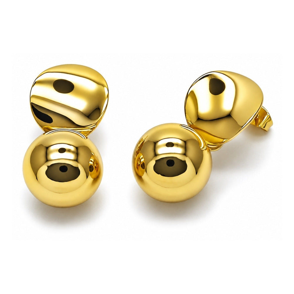 Oro Laminado Dangle Earring, Gold Filled Style Ball Design, Polished, Golden Finish