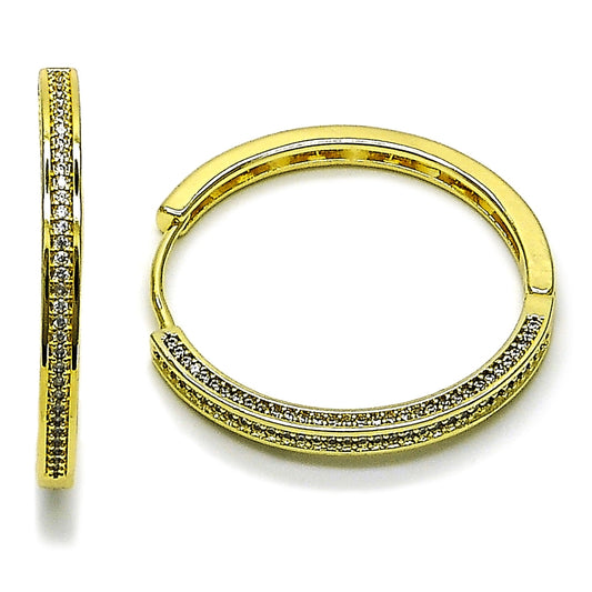 Oro Laminado Huggie Hoop, Gold Filled Style with White Micro Pave, Polished, Golden Finish