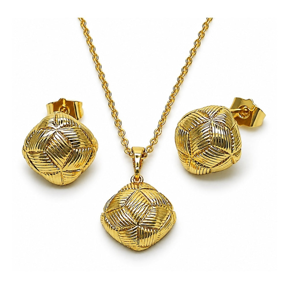 Oro Laminado Earring and Pendant Adult Set, Gold Filled Style Diamond Cutting Finish, Golden Finish